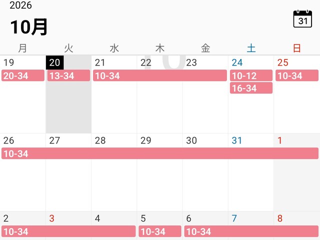 〜11月8日(日)までの出勤🗓