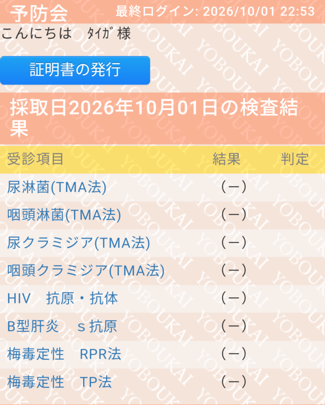 10月検査結果💉