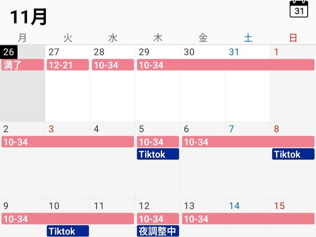 〜11月15日(日)の出勤🗓