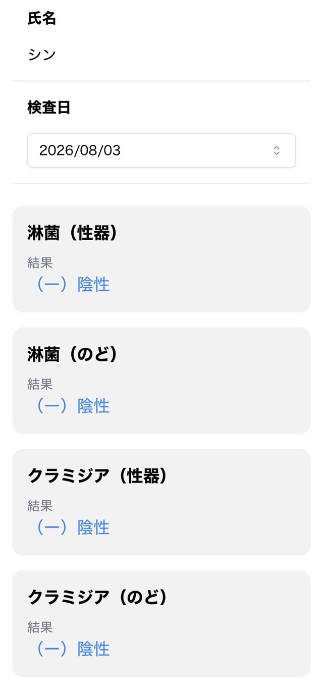 8月の性病検査。陰性✨