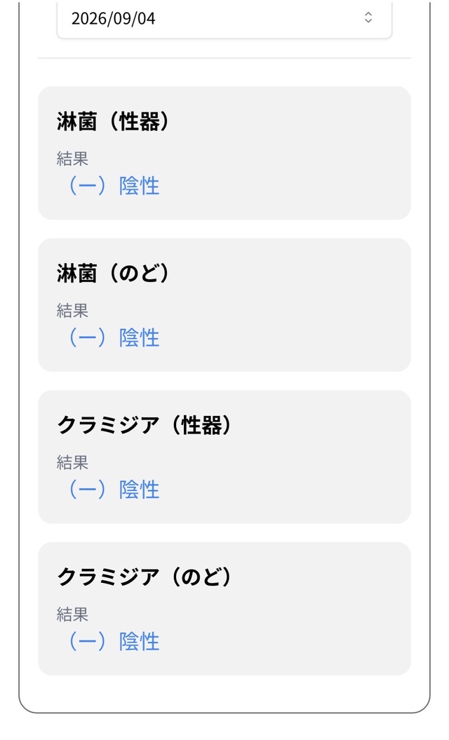 9月の性病検査、陰性✨