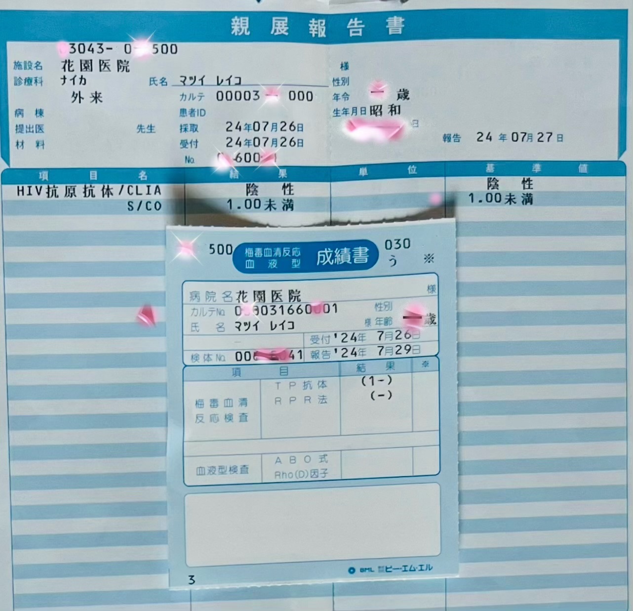 血液検査の結果報告