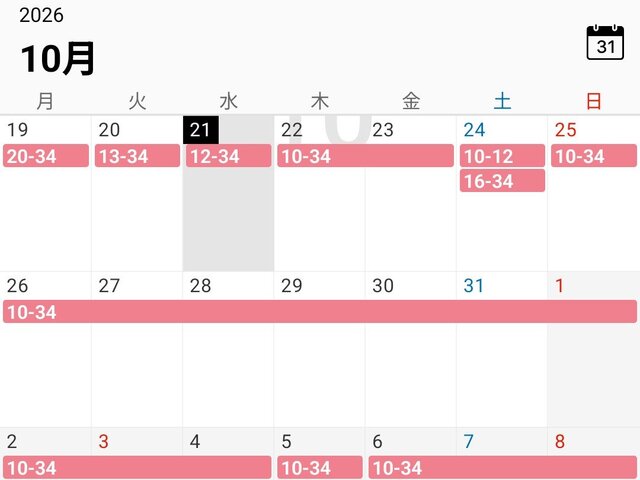 〜11月8日(日)までの出勤🗓